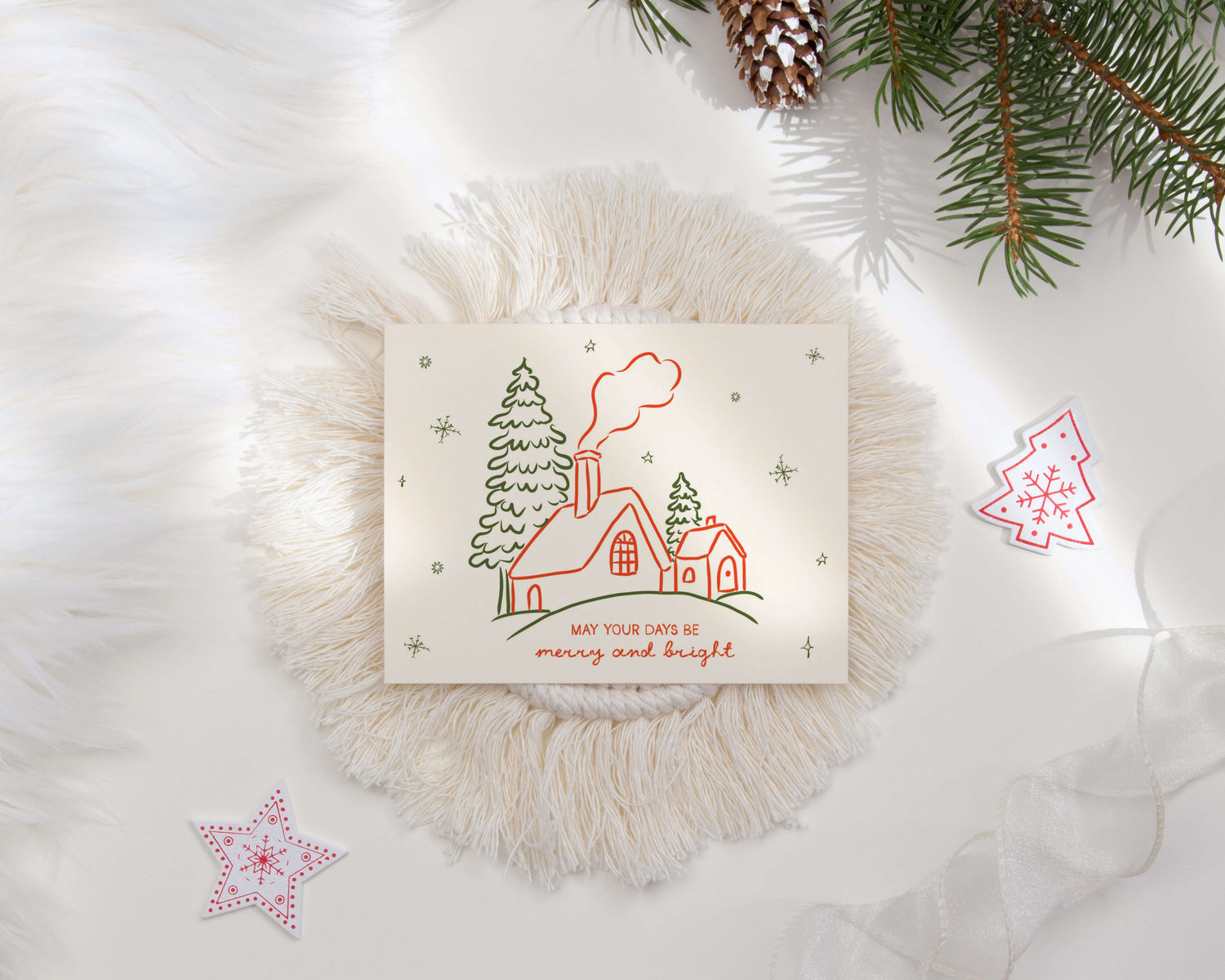 Merry and Bright Christmas cards set of 3 A2 holiday greeting cards with envelopes